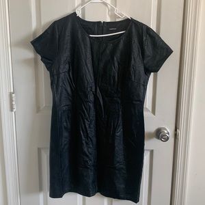 Faux leather black midi dress